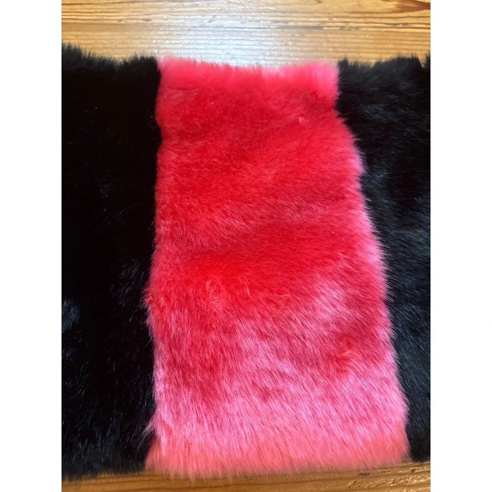 Kate‎ Spade Faux Fur Snood Women Black Pink Colorblock Scarf SIZE OS